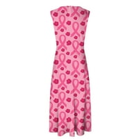 Фустани За Рак На дојка За Жени Мода Розова Лента Печатење Туника V Вратот Ракави Макси Фустан На Дозвола