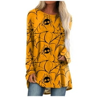 Apepal Women'sенски плус големина лабава кошули со долг ракав екипаж за Ноќта на вештерките опуштена тунична врвна жолта 2xl