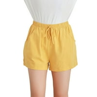 Ediodpoh жени удобно влечење на обична цврста боја еластична половината џебни шорцеви женски обични панталони жолти xxl