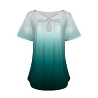 Cyzz Celler Женски Мода Секојдневен Удобно Печатени О-Вратот Краток Ракав Врвот Блуза Зелена XL