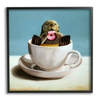 Stuple industries симпатична заптивка розова крофна лебдечка чаша чај чај врамена wallидна уметност, 24, дизајн од Лусија Хефернан