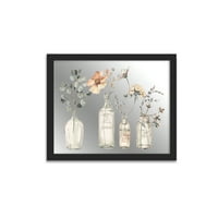 Stuple Industries Wallидно огледало, печатено со пролетни кантри флорали во гроздобер тегли, црно врамено, 20