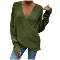 Мода жени солидна боја со долга ракав, влечејќи џемпер со џемпер со врата од врат