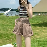 Едиодпох женска летна половината корејска верзија случајна девојка со зборови широки нозе топла панталони кадрави рабни тексас