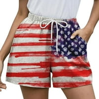 Пуавкоер Денот Независноста Жените Американското Знаме Обрасци Повик Врвка Еластична Половината Кратки Панталони 4 јули Шорцеви
