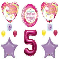 Магичен 5-ти Еднорог Среќен Роденден Балони Декорација Розова Виолетова Девојка