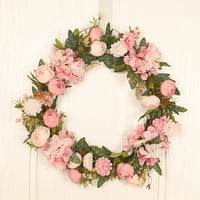 Вештачки Рози И Камелија Цвеќиња Венец-15,75 Розова Цветна Врата Венец Со Зелени Лисја Пролетен Венец За Влезната Врата, Свадба,