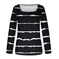 Зкозпток Женски Врвови Пуловер Со Долги Ракави Блузи Со Печатење Со Пруги Паѓаат Лежерни Кошули, Црни, XL