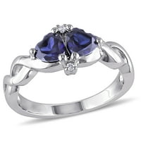 Miaенски Carat Carat T.G.W. Срцето се создаде сино сафир и дијамантски акцент Стерлинг сребрен бесконечен прстен