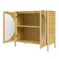 Кабинетот за бамбус на мајката со две стаклени врати и прилагодлива полица, странична табла за дневна соба, кујна- природна