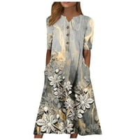 Женски Фустани Цветни V - Вратот А-Линија Должина На Глуждот Мода Краток Ракав Летен Фустан Греј XL
