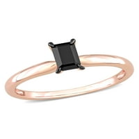 Карат Т.В. Црн дијамант 14kt розово злато црно родиум позлатен прстен за ангажман со солитер