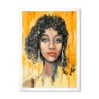 Дизајн на девојче „девојче лице со зелени очи и црна коса впечаток“ модерно врамен уметнички принт