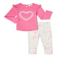 Btween Baby and Toddler Girls Ruffled Long Sneave Fleece Pullover Sweatshirt, Leggings & Headbard, сет на 3 парчиња облека