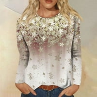 Омитај Женска Мода Секојдневен Печатење Со Долги Ракави Кружен Врат Пуловер Врвна Блуза