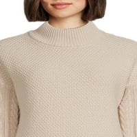 Time и Tru Women'sенски потсмев кабел плетен џемпер и сет на здолништа, 2-парчиња, големини XS-XXXL