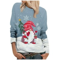 Барајќи дупчиња Женска Мода Секојдневен Божиќен Принт Со Долги Ракави Дуксери Со Тркалезен Пуловер На Вратот Врвна Блуза Сива