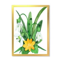 DesignArt 'Snowdrops and Yellow Erantis Vintage Flowers' Традиционална врамена уметничка печатење
