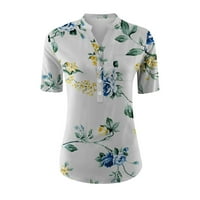 Блузи За Слободно Време Хенли Цветни Врвови Лето Со Кратки Ракави За Жени Бели 2xl