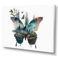 DesignArt Двојна изложеност на пеперутка со природен пејзаж II платно wallидна уметност