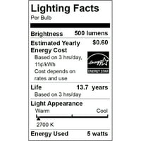 LED сијалица со одлична вредност, 5. Watts Deco Lamp E средна основа, затемнета, мека бела, 12-пакет