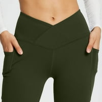 Binенски женски обични подигања јога панталони против кросовер со високи половини за треперење панталони хеланки