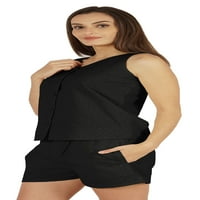 Бимба цврста ноќна облека поставена за женски необични кошула без ракави и кратка облека за спиење
