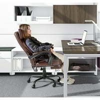 Кожа од лако Фау со голема ергономска извршна канцеларија стол со одмор, кафеава боја, кафеава
