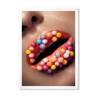 DesignArt „Затвори на креативно шминка на женски усни со модерниот врамен уметнички принт на Лолиппс