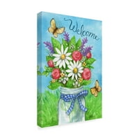 Трговска марка ликовна уметност 'пролетна asonидарска тегла цвеќиња добредојде' платно уметност од Мелинда Хипшер