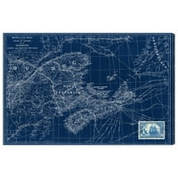 Винвуд Студио Градови и Skylines Wall Art Canvas Prints 'Квебек поморски провинции мапа 1906' градови во северноамериканските градови - сина, бела боја