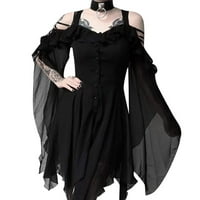 Yubnlvae фустани за жени, женски модни темни во loveубовни ракави на рафли од рамената Готска миди фустан - црна xxxl