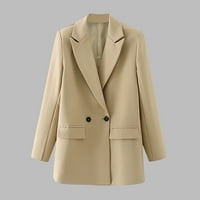 Ketyh-Chn блејзер јакни за жени со долг ракав отворен преден палто за жени каки, ​​л